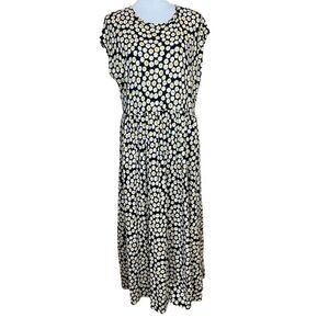 Boden Easy Cotton Midi Dress in Black Ditsy Daisy Swirl Yellow and Black size 12